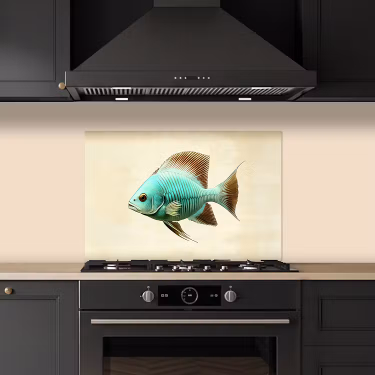 Schubben - Vis - Mint - Minimalistisch keuken achterwand spatscherm klein -sfeer1