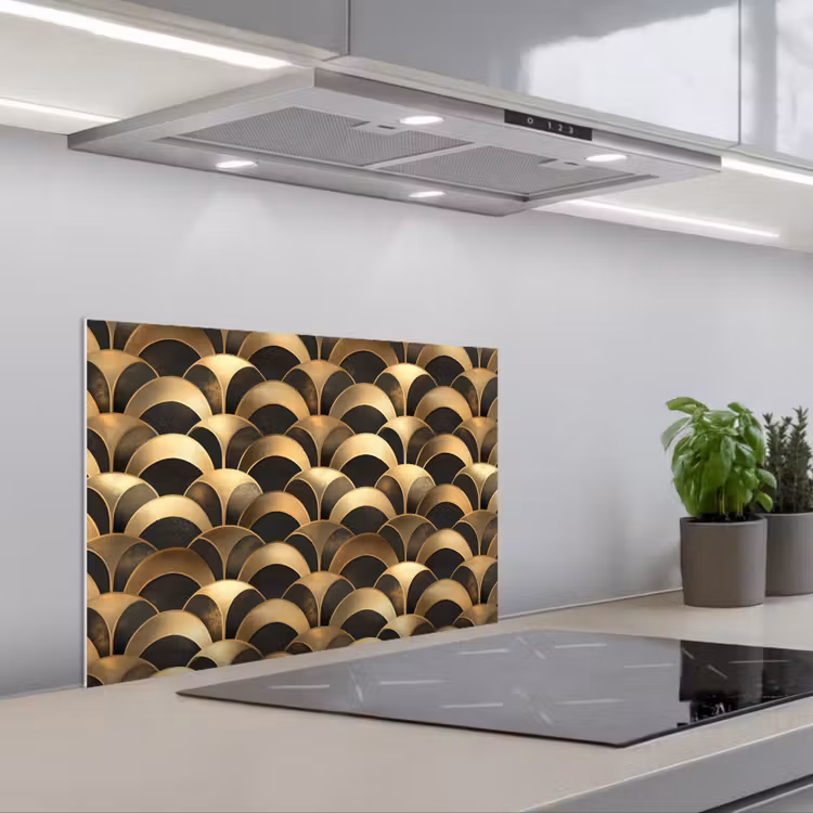 Schubben - Structuur - Goud keuken achterwand spatscherm klein 900 -3d_schuin