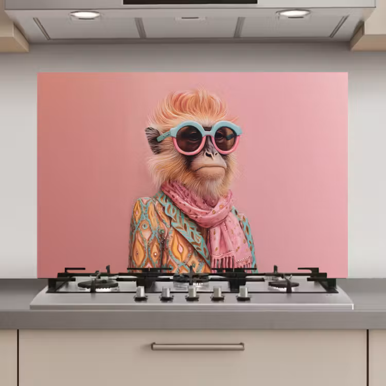 Sjaal - Aap - Zonnebril - Jasje keuken achterwand spatscherm klein -3d_website
