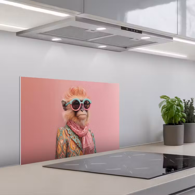 Sjaal - Aap - Zonnebril - Jasje keuken achterwand spatscherm klein -3d_schuin