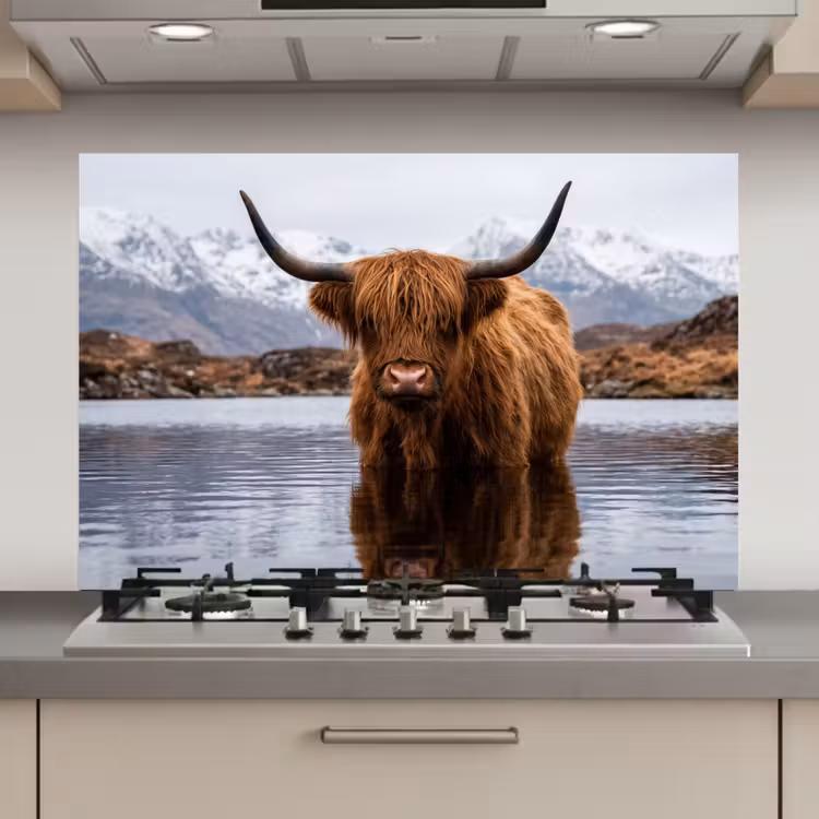 Schotse hooglander - Bruin - Water keuken achterwand spatscherm klein -3d_website