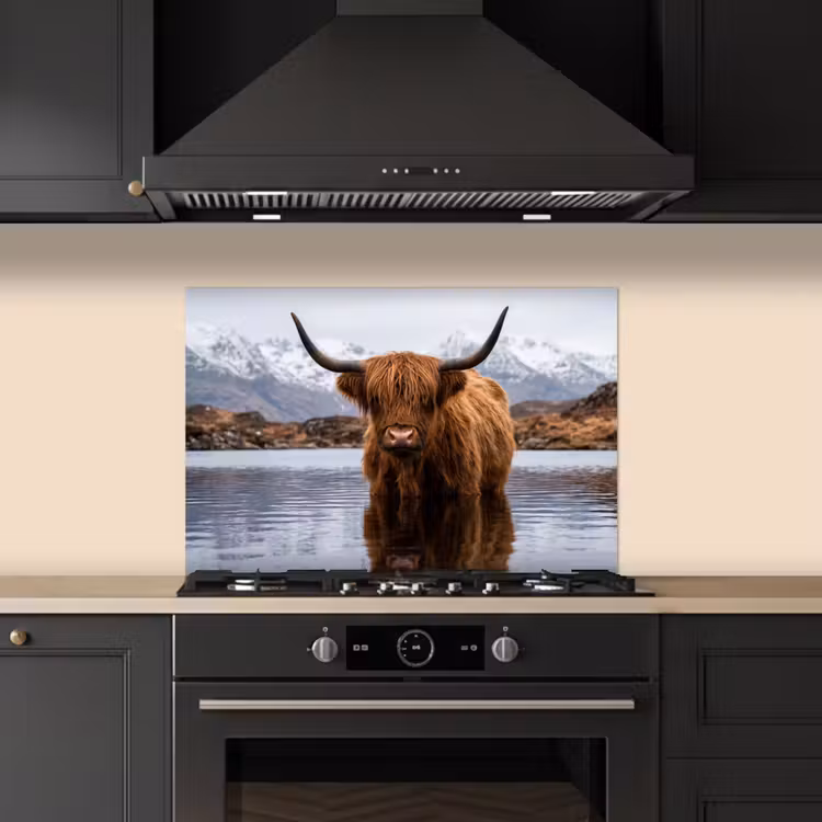 Schotse hooglander - Bruin - Water keuken achterwand spatscherm klein -sfeer1