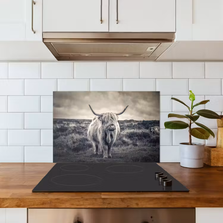 Schotse hooglander - Dieren - Wolken - Koe - Natuur keuken achterwand spatscherm klein -sfeer2