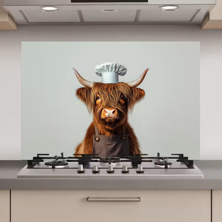Schotse Hooglander - Bruin - Hoorns - Kokskleding keuken achterwand spatscherm klein -3d_website