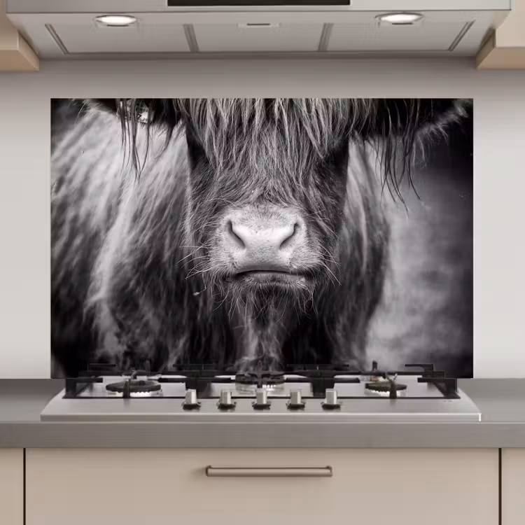 Schotse hooglander - Koe - Zwart - Wit - Dieren keuken achterwand spatscherm klein -3d_website