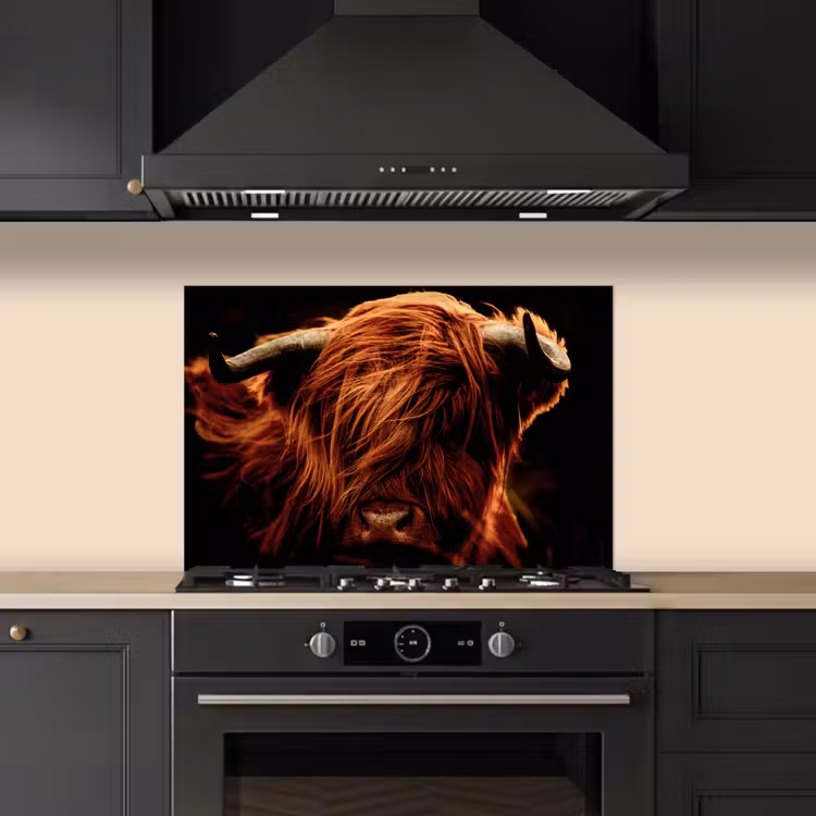 Schotse hooglander - Koe - Hoorns - Portret - Dieren keuken achterwand spatscherm klein -sfeer1