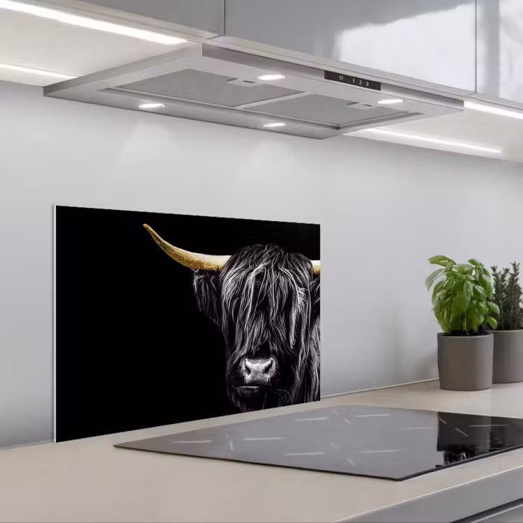 Schotse hooglander - Goud - Vacht - Dieren - Koe keuken achterwand spatscherm klein -3d_schuin