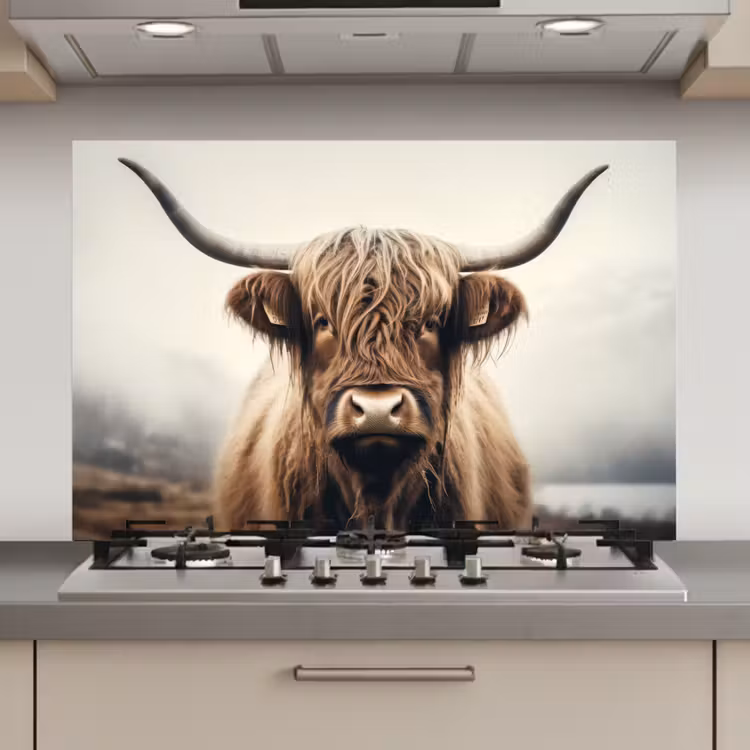 Schotse hooglander - Hoorns - Landschap keuken achterwand spatscherm klein -3d_website