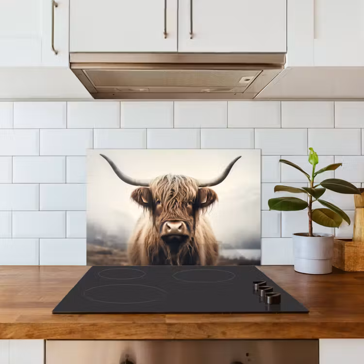 Schotse hooglander - Hoorns - Landschap keuken achterwand spatscherm klein -sfeer2