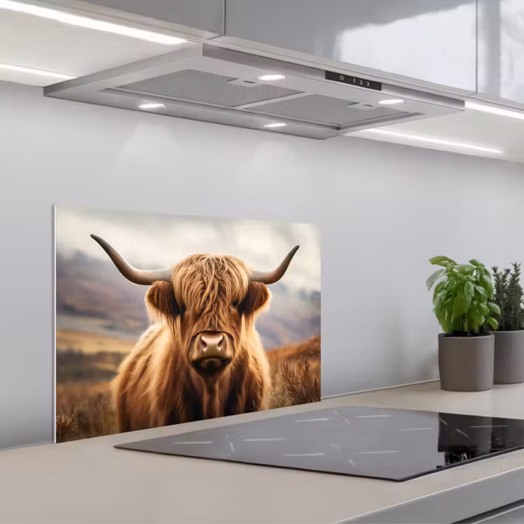 Schotse hooglander - Landschap - Dier keuken achterwand spatscherm klein -3d_schuin