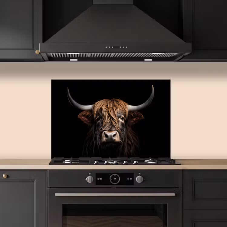 Schotse hooglander - Portret - Zwart - Dier keuken achterwand spatscherm klein -sfeer1