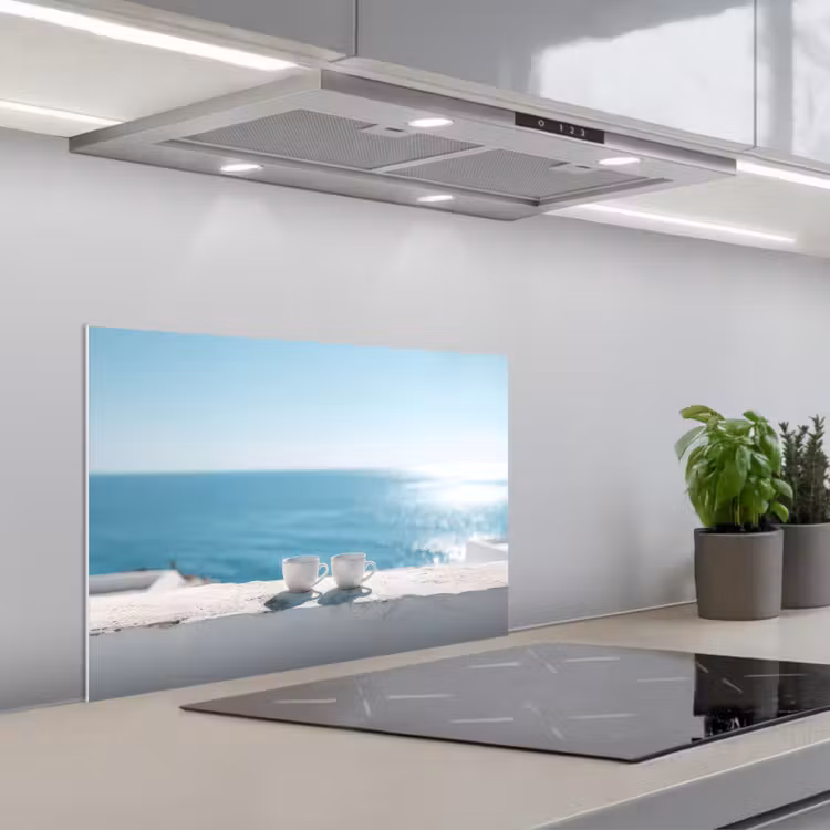 Zee - Koffiekopjes - Zomers keuken achterwand spatscherm klein -3d_schuin