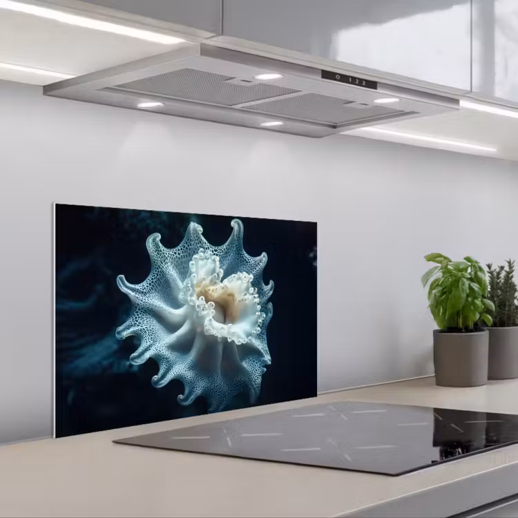 Zeewezen - Wit - Golven - Water keuken achterwand spatscherm klein -3d_schuin