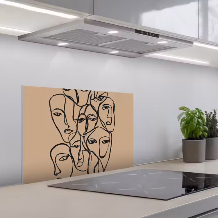 Gezichtenzee - Lijntekening - Abstract keuken achterwand spatscherm klein -3d_schuin
