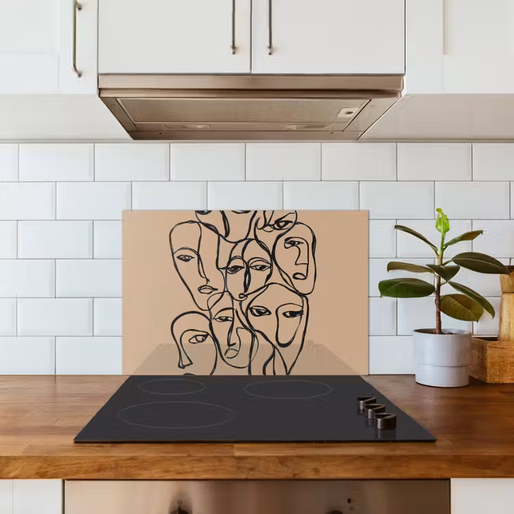 Gezichtenzee - Lijntekening - Abstract keuken achterwand spatscherm klein -sfeer2