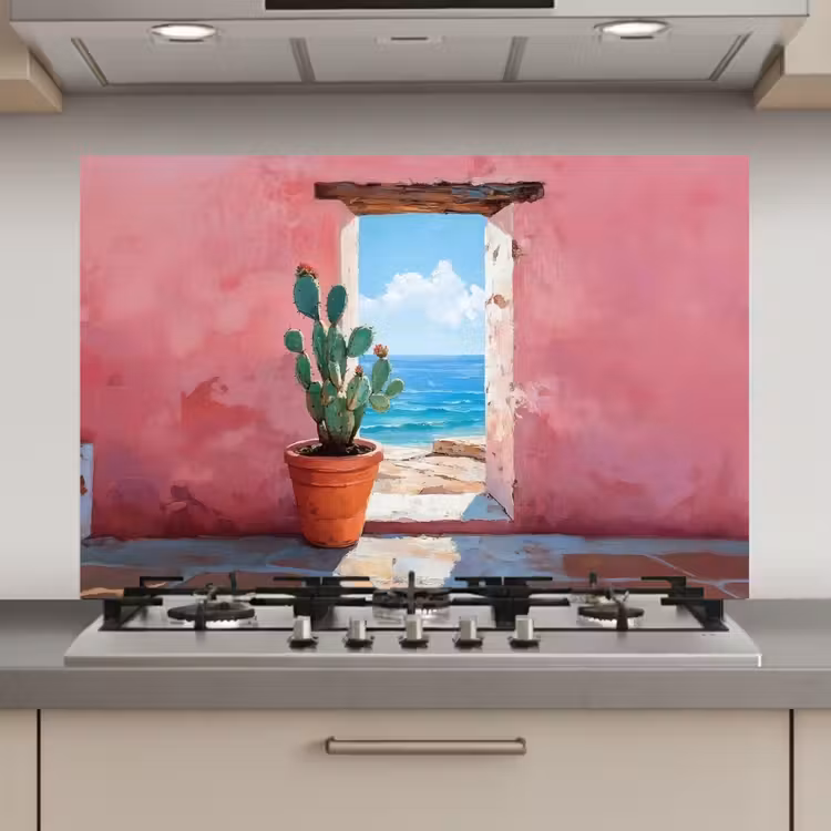 Zee - Roze - Cactus keuken achterwand spatscherm klein -3d_website