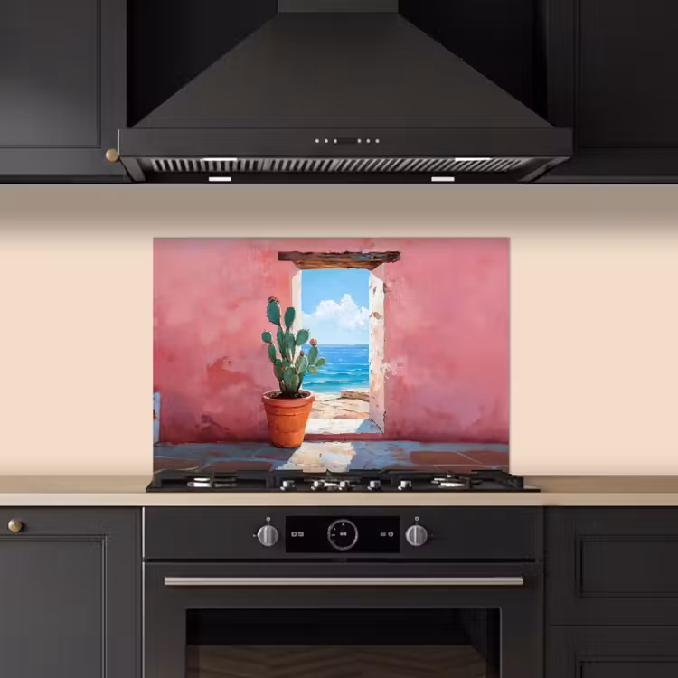Zee - Roze - Cactus keuken achterwand spatscherm klein -sfeer1