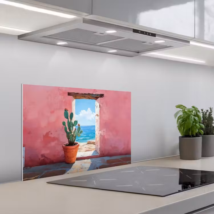 Zee - Roze - Cactus keuken achterwand spatscherm klein -3d_schuin