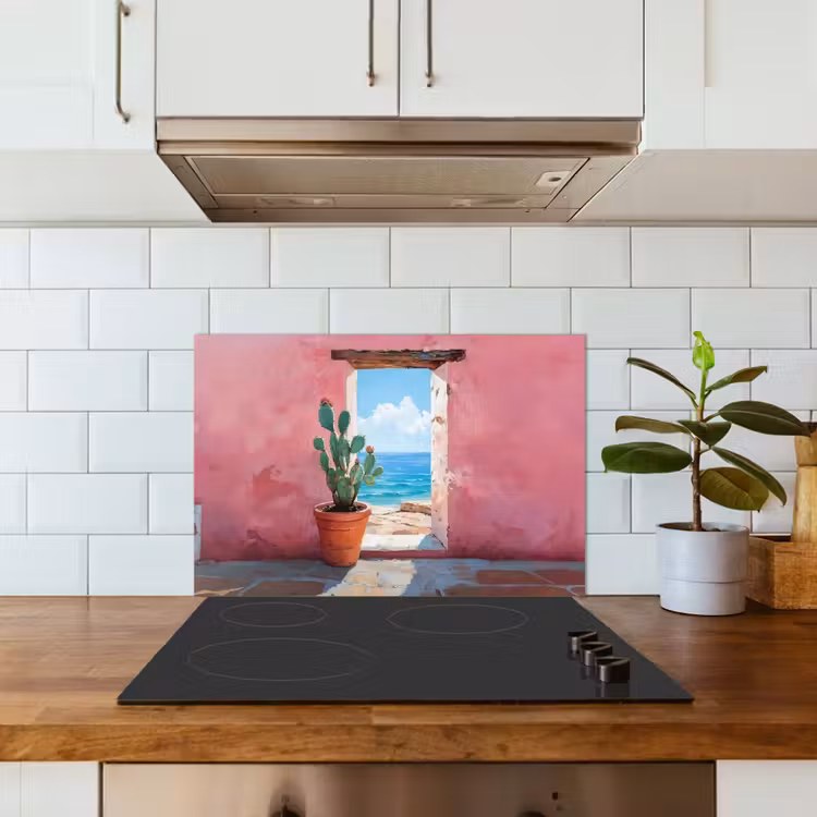 Zee - Roze - Cactus keuken achterwand spatscherm klein -sfeer2