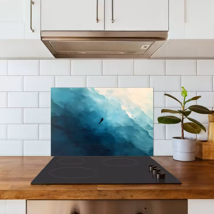 Zee - Silhouet - Abstract - Blauw keuken achterwand spatscherm klein -sfeer2