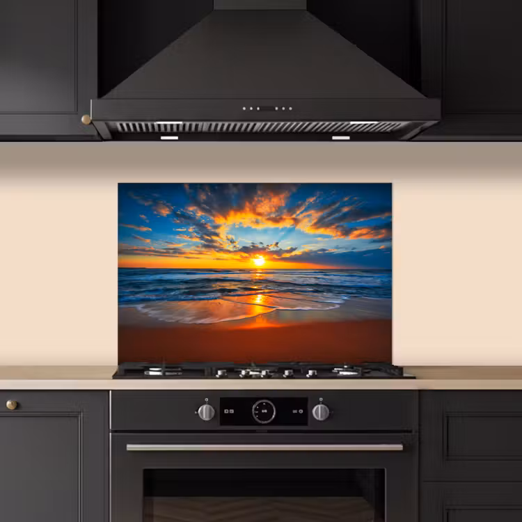 Zee - Zonsondergang - Strand - Wolken - Oranje keuken achterwand spatscherm klein -sfeer1