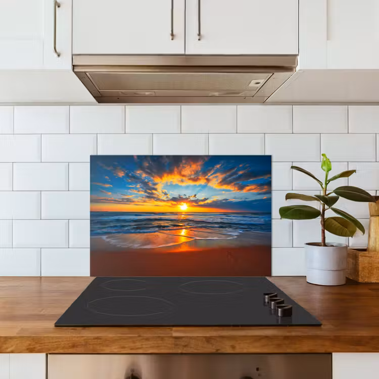Zee - Zonsondergang - Strand - Wolken - Oranje keuken achterwand spatscherm klein -sfeer2