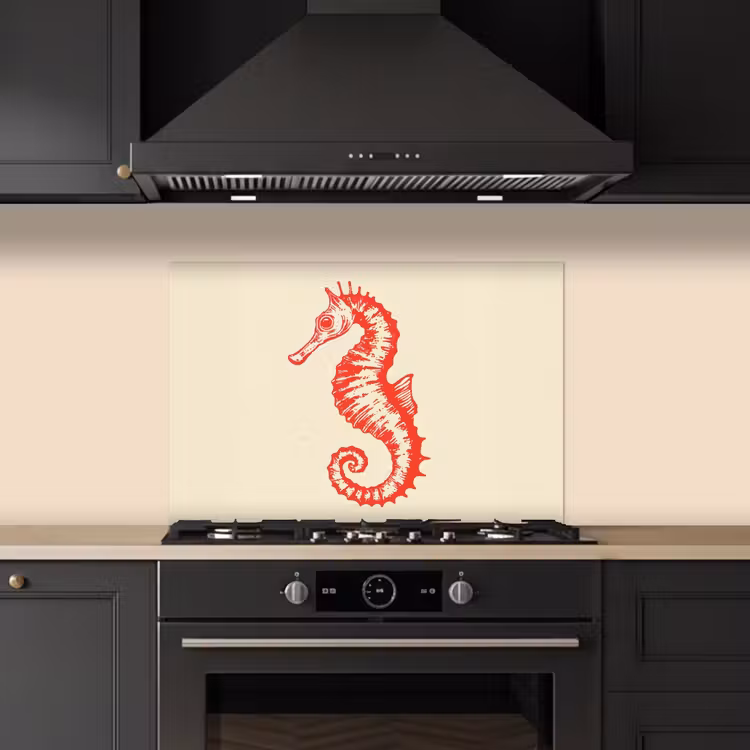 Zeepaardje - Rood - Fijne details keuken achterwand spatscherm klein -sfeer1