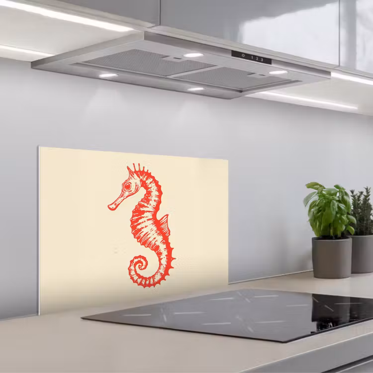 Zeepaardje - Rood - Fijne details keuken achterwand spatscherm klein -3d_schuin
