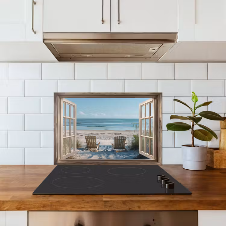 Doorkijk - Strandstoelen - Duinen - Zee - Natuur keuken achterwand spatscherm klein -sfeer2