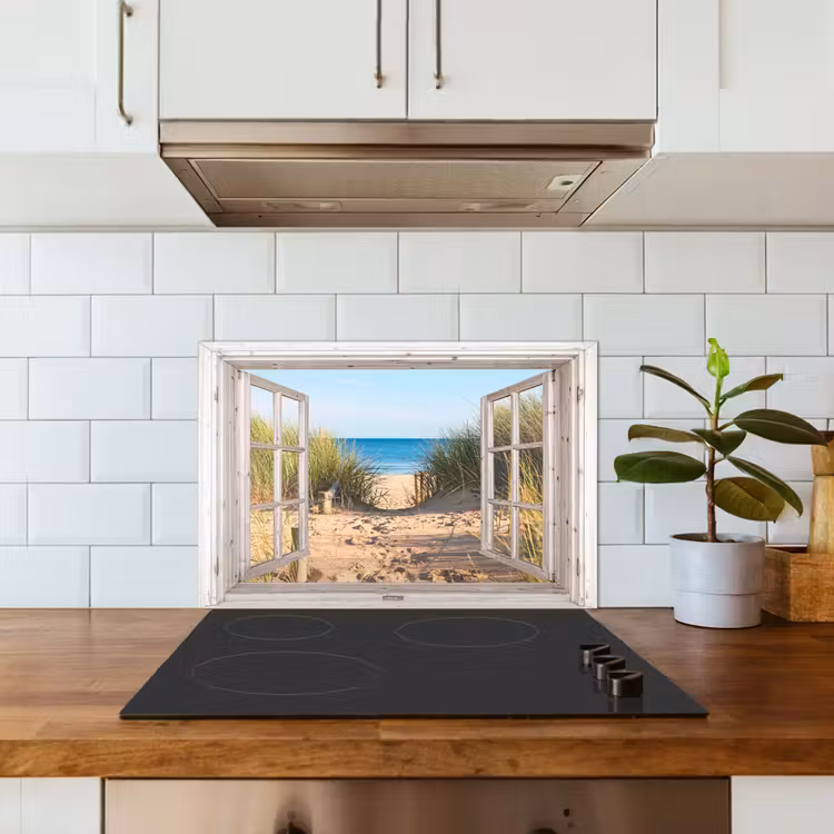 Doorkijk - Strand - Zee - Duinen - Zand - Water - Helmgras keuken achterwand spatscherm klein -sfeer2