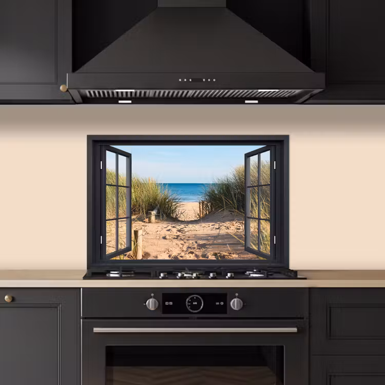 Doorkijk - Strand - Zee - Zand - Water - Helmgras - Duinen keuken achterwand spatscherm klein -sfeer1