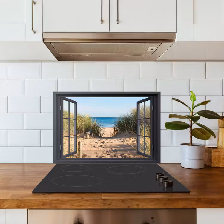 Doorkijk - Strand - Zee - Zand - Water - Helmgras - Duinen keuken achterwand spatscherm klein -sfeer2
