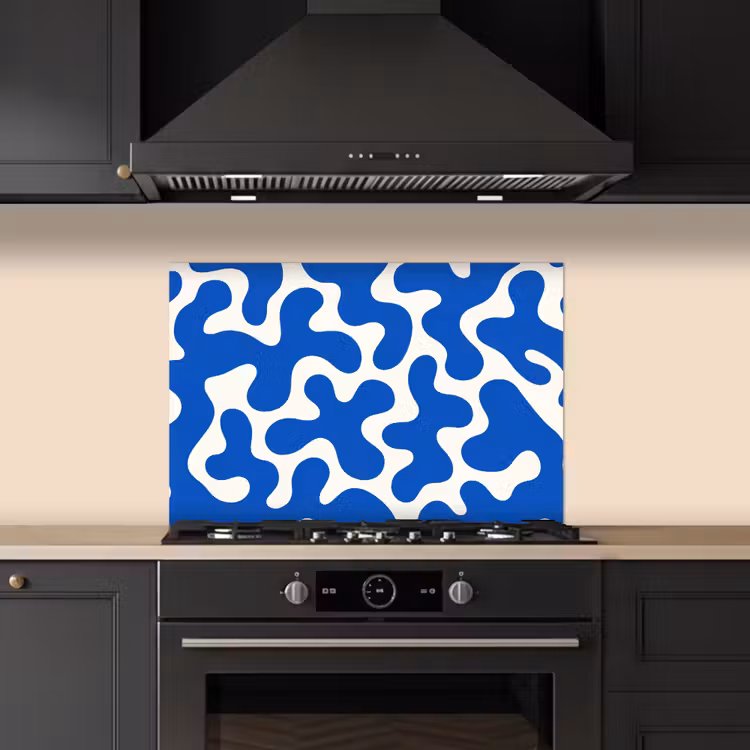 Vormen - Abstract - Blauw - Golven keuken achterwand spatscherm klein -sfeer1