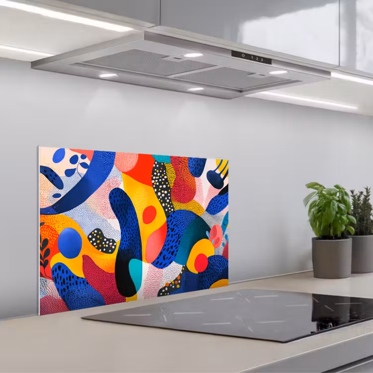 Vormen - Abstract - Stippels - Blauw keuken achterwand spatscherm klein -3d_schuin