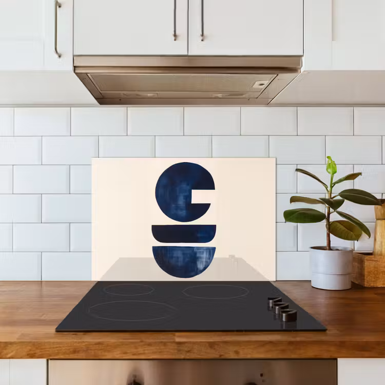 Vormen - Blauw - Abstract keuken achterwand spatscherm klein -sfeer2