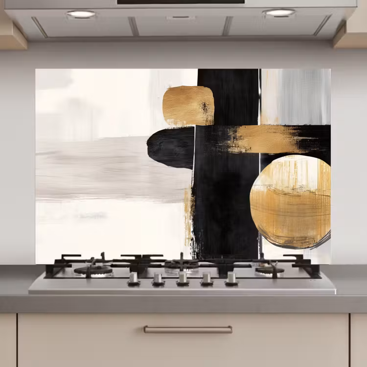 Vormen - Penseelstreken - Abstract - Goud keuken achterwand spatscherm klein -3d_website