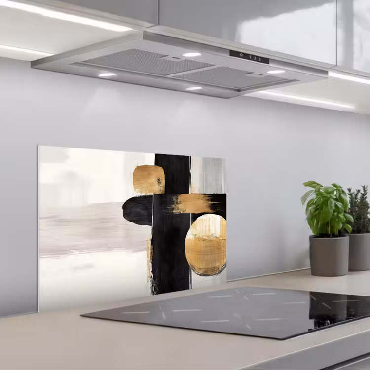 Vormen - Penseelstreken - Abstract - Goud keuken achterwand spatscherm klein -3d_schuin