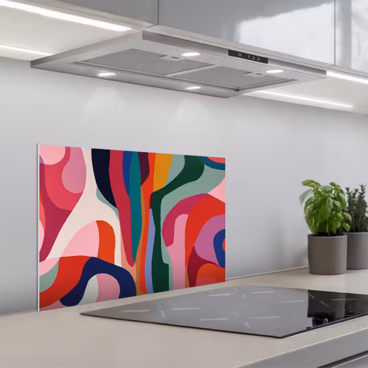Vormen - Bochten - Kleurrijk - Abstract keuken achterwand spatscherm klein -3d_schuin
