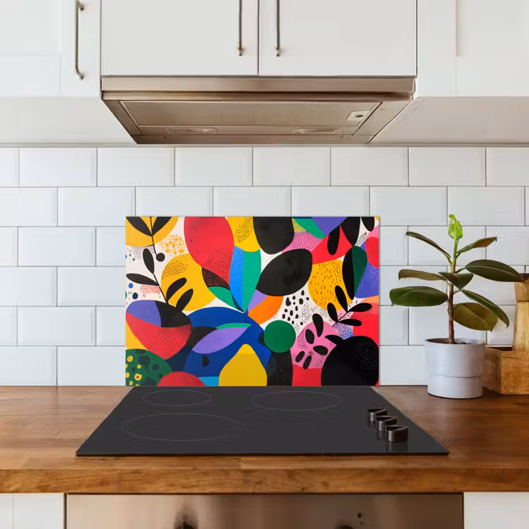 Vormen - Stippen - Kleurrijk keuken achterwand spatscherm klein -sfeer2