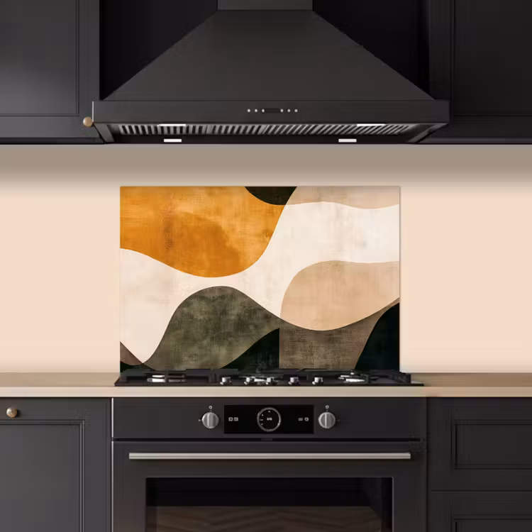 Vormen - Okergeel - Abstract keuken achterwand spatscherm klein -sfeer1