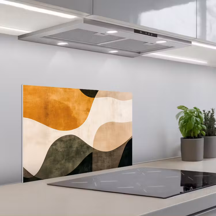 Vormen - Okergeel - Abstract keuken achterwand spatscherm klein -3d_schuin