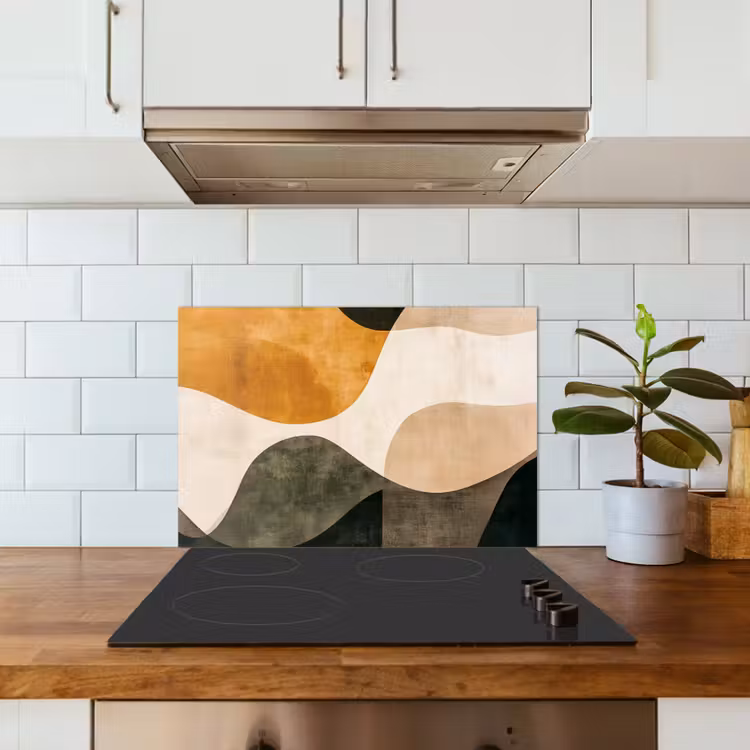 Vormen - Okergeel - Abstract keuken achterwand spatscherm klein -sfeer2