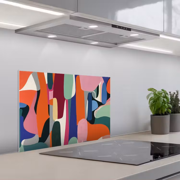 Vormen - Ritmisch - Kleuren - Abstract keuken achterwand spatscherm klein -3d_schuin