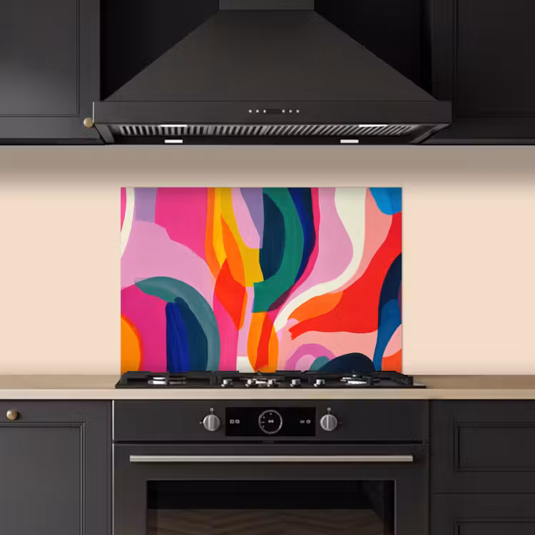 Vormen - Golvend - Abstract - Felroze keuken achterwand spatscherm klein -sfeer1