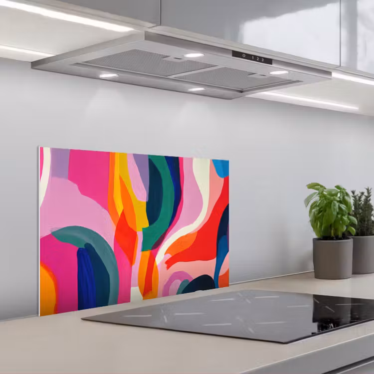 Vormen - Golvend - Abstract - Felroze keuken achterwand spatscherm klein -3d_schuin