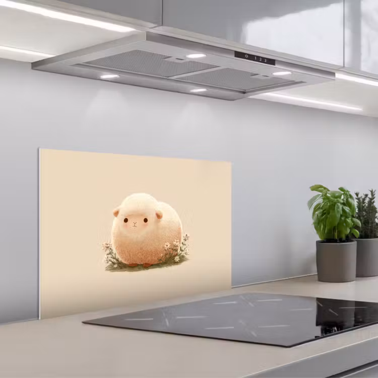 Schaap - Beige - Bloemen keuken achterwand spatscherm klein -3d_schuin