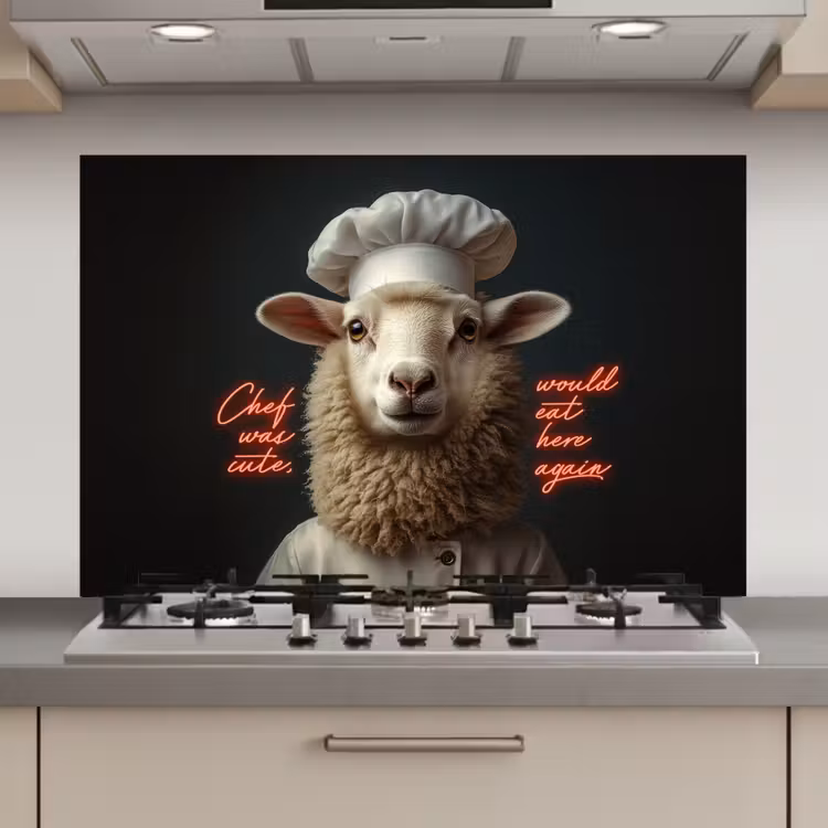 Schaap - Kokskleding - Neon - Quote keuken achterwand spatscherm klein -3d_website