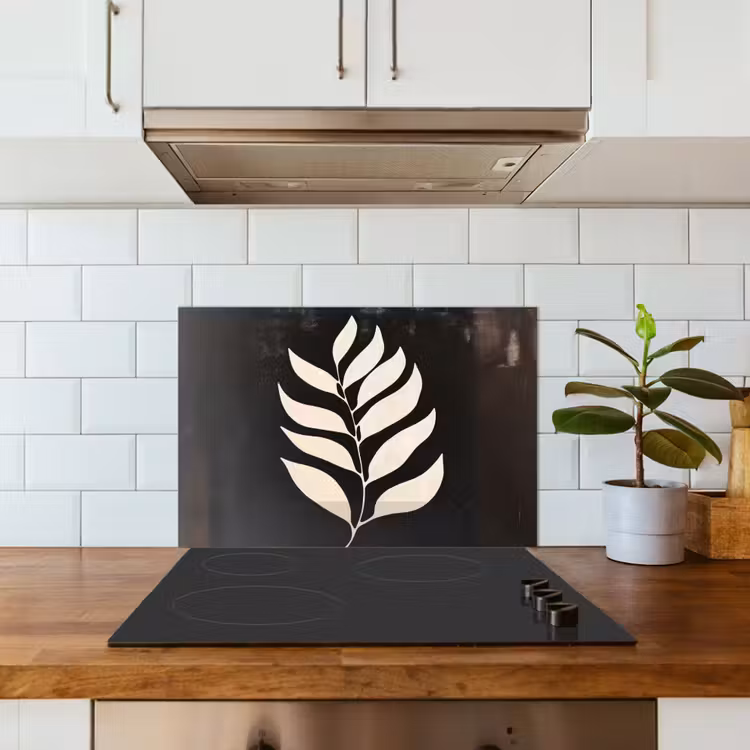 Blad - Wit - Minimalistisch keuken achterwand spatscherm klein -sfeer2