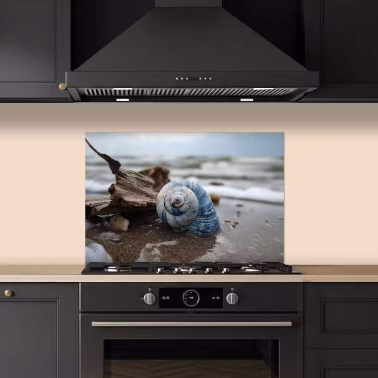 Schelp - Strand - Blauw - Zee keuken achterwand spatscherm klein -sfeer1