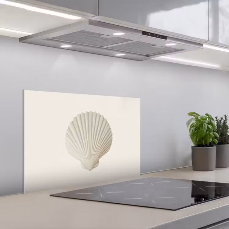 Schelp - Minimalistisch - Wit keuken achterwand spatscherm klein -3d_schuin
